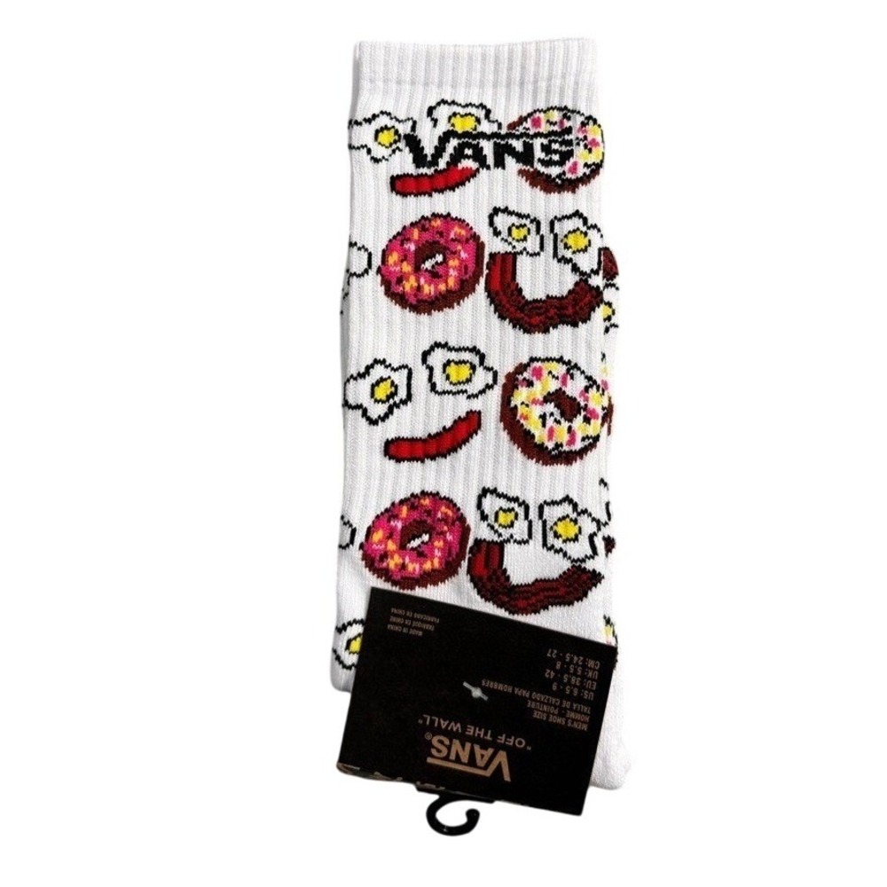 Vans Crew Socks Mens Womens 6.5-9 White Breakfast Eggs Sausage Bacon Donut Comfy